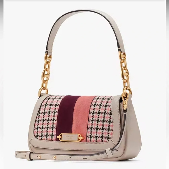 Kate Spade ♠️ Gramercy Racing Stripe Plaid Twill Small Shoulder Baguette Bag​​​ - Picture 4 of 8